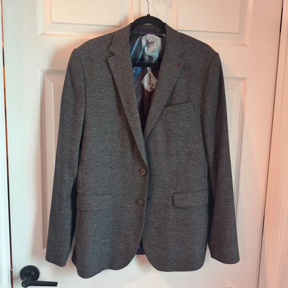 Ted Baker Blazer Mens 5 Grey Textured Wool Blend Nautical Lining TA7M/GJ69